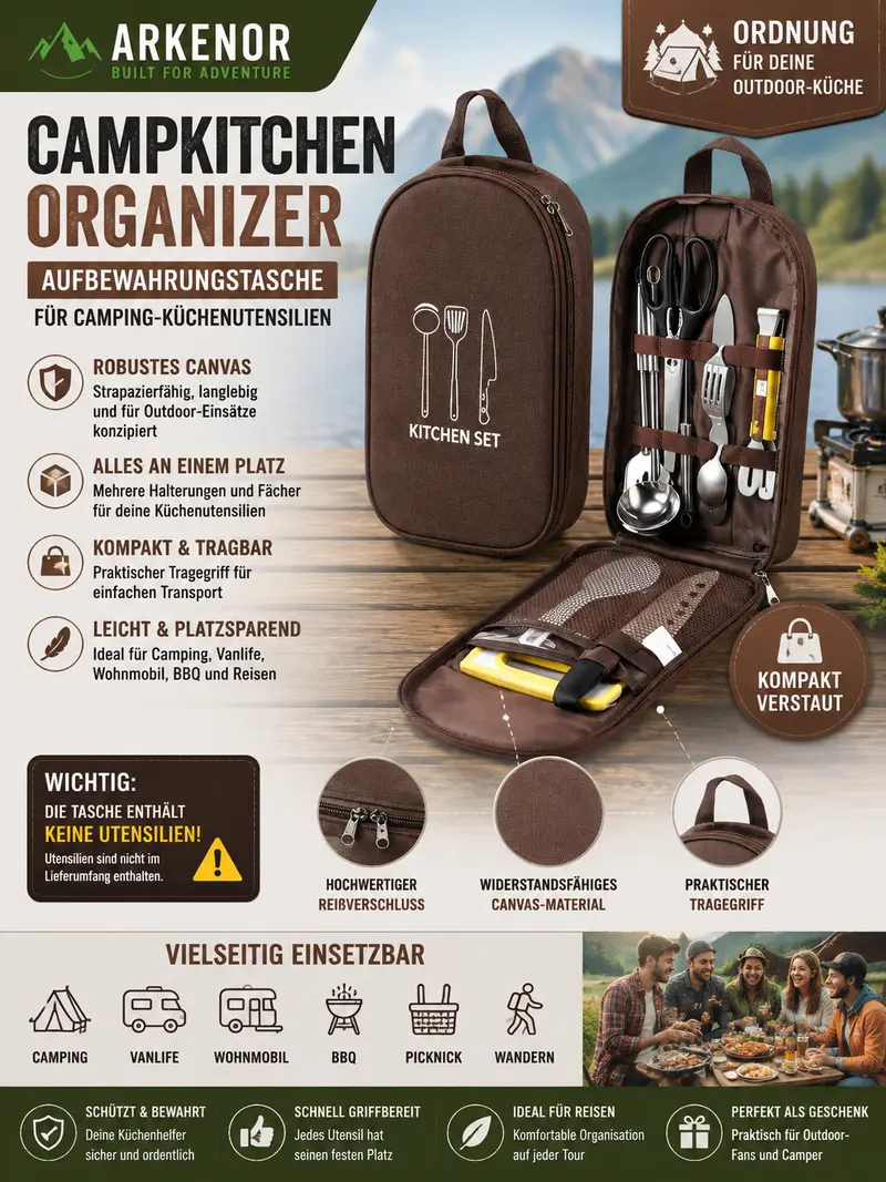 Arkenor CampKitchen Organizer – Aufbewahrungstasche für Camping-Küchenutensilien