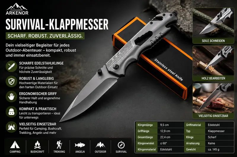 Arkenor Survival-Klappmesser – Robustes Outdoor-Taschenmesser