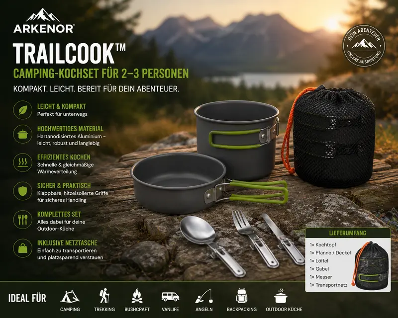 Arkenor TrailCook™ – Camping-Kochset für 2–3 Personen