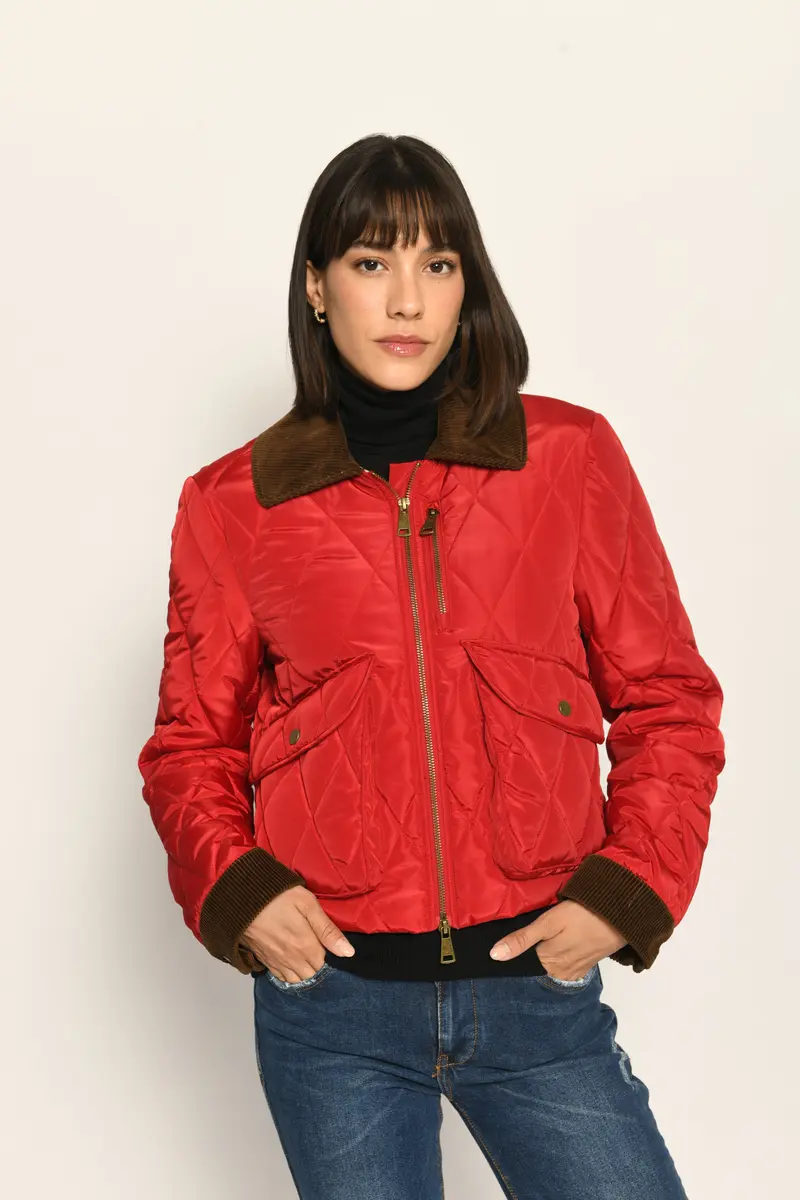 Britische Steppjacke mit Cordkragen