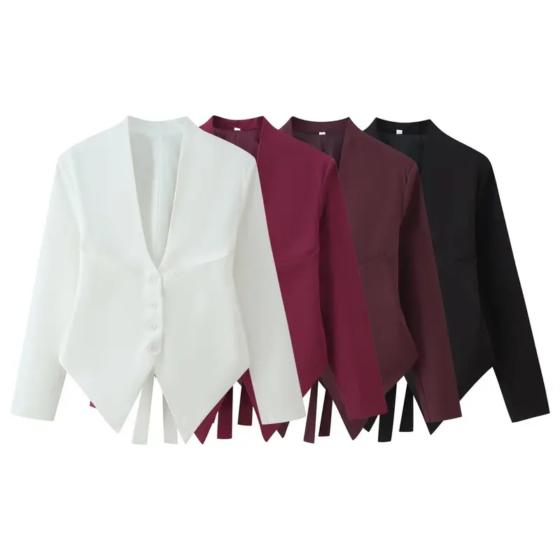 Damen 10+ asymmetrische taillierte Blazerjacke mit spitzem Saum und Knopfleiste Drune