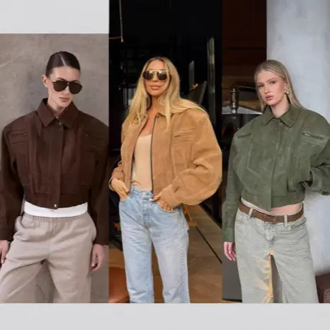 Damen 10+ kurz geschnittene Velours‑Blousonjacke mit elastischem Saum, Pattentaschen und Reißverschlussdetails Drune