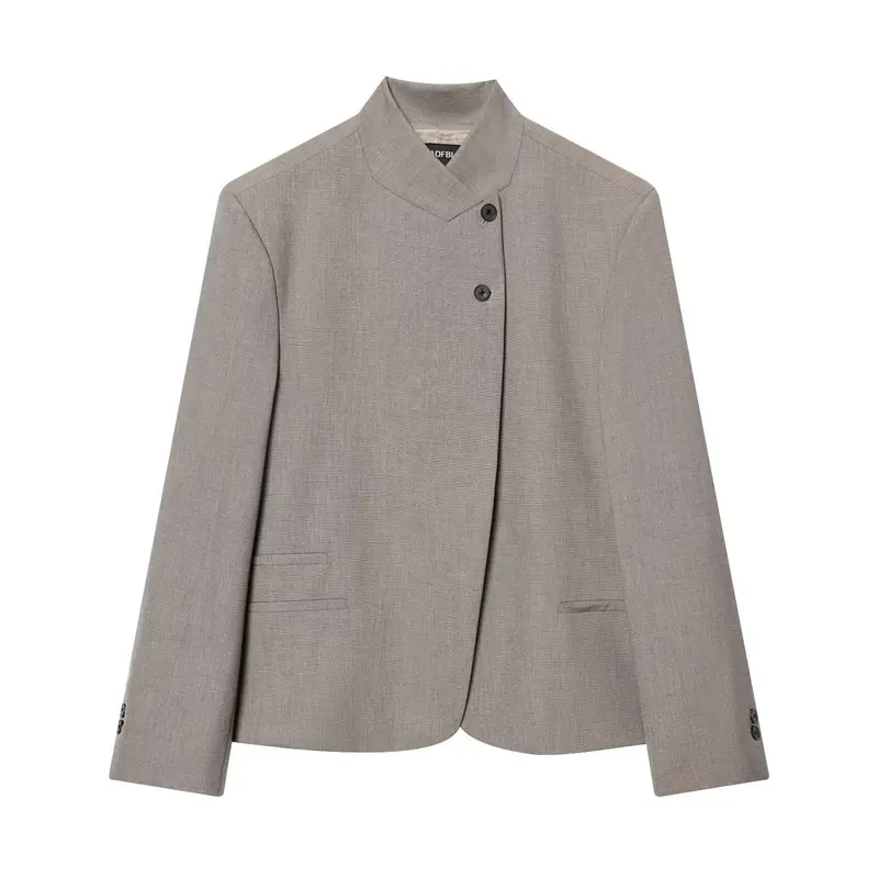 Damen 10+ taillierter Kurzblazer mit Stehkragen und asymmetrischer Knopfleiste Drune