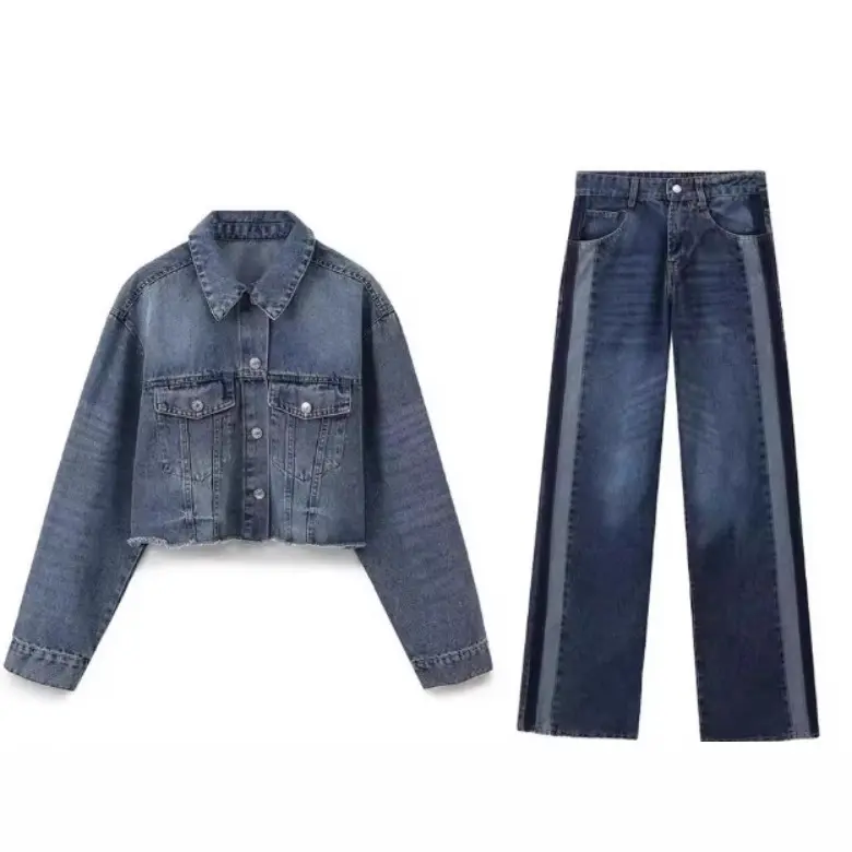 Damen 10+ weite High‑Waist Denim‑Palazzohose mit kontrastierenden Seitenteilen Drune