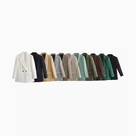 Damen 100+ geradliniger Longline Blazer mit Reverskragen, doppelreihiger Optik und Pattentaschen Drune