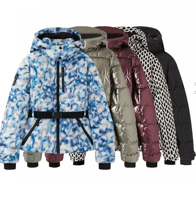 Damen 100+ gesteppte Ski- und Winterjacke mit Kapuze, Taillengürtel & wasserdichten Reißverschlüssen Drune