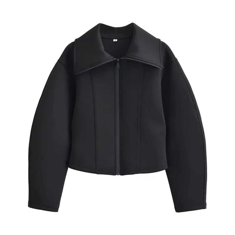 Damen 100+ taillierte Cropped Neoprenblousonjacke mit übergroßem Kragen Drune