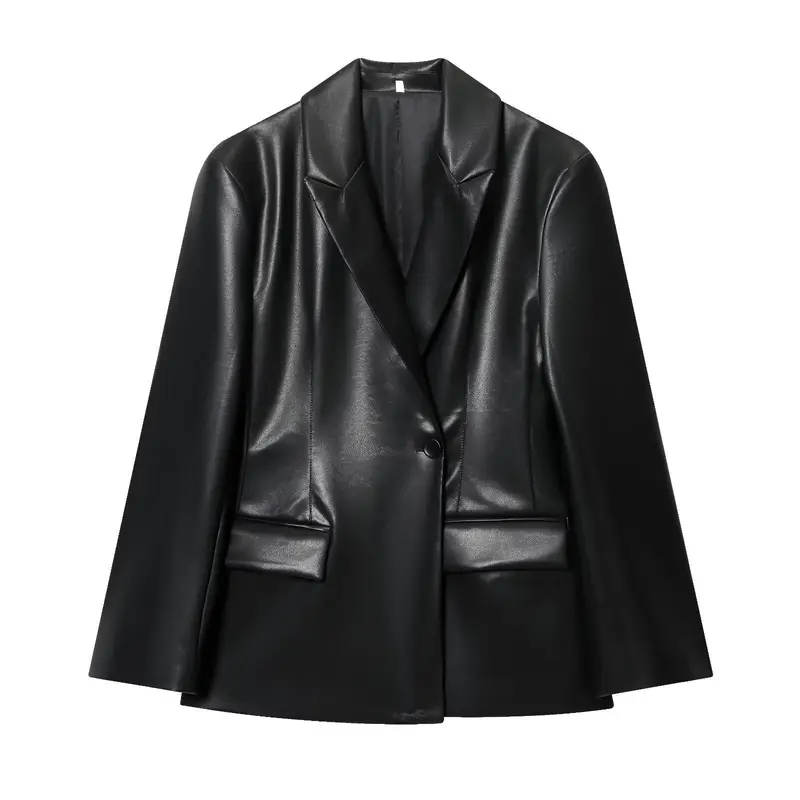 Damen 20+ eleganter veganer Lederblazer mit taillierten Abnähern und Pattentaschen Drune