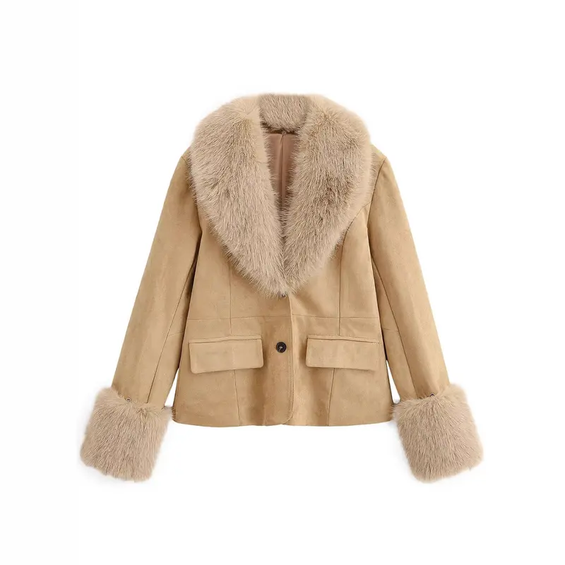 Damen 20+ kurzer Veloursimitat‑Blouson mit üppigem Webpelzkragen und Pelzmanschetten Drune