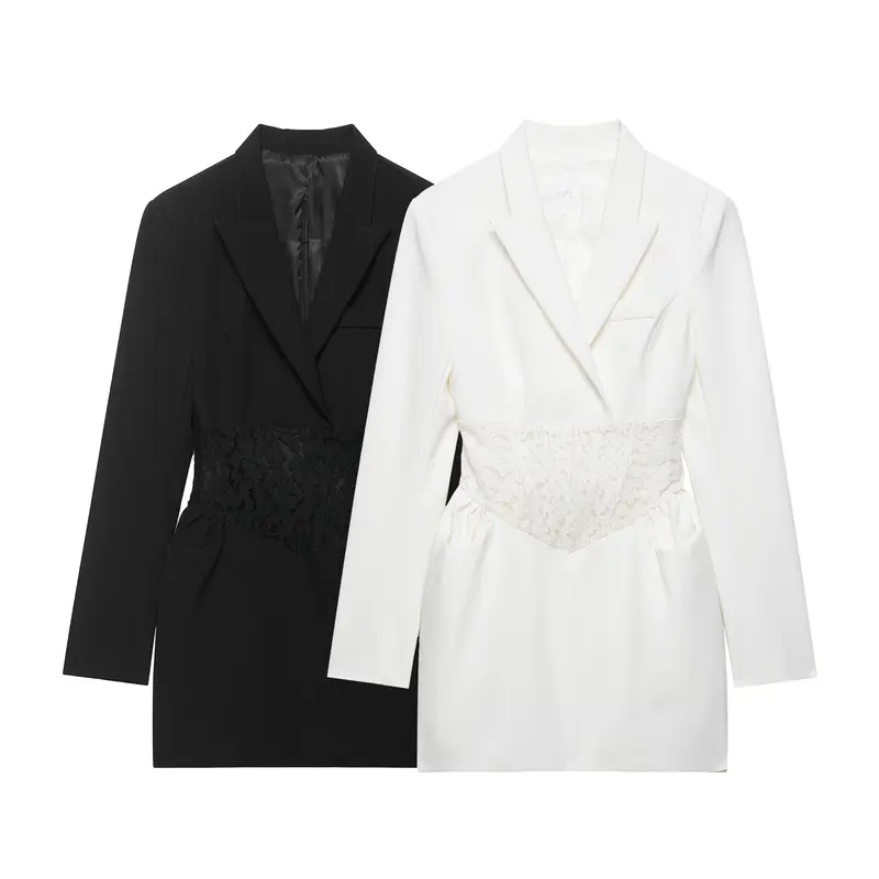 Damen 20+ tailliertes Blazerkleid mit Spitzen‑Corsage und Pattentaschen Drune