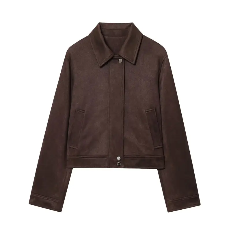 Damen 30+ kurz geschnittene Veloursjacke im Blousonstil mit Hemdkragen und verdeckter Druckknopfleiste Drune
