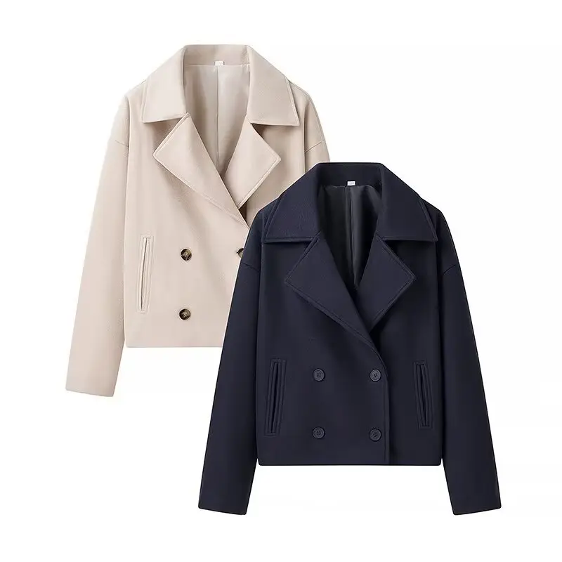 Damen 40+ kurzer doppeltreihiger Wollmix‑Blouson mit großem Revers Drune