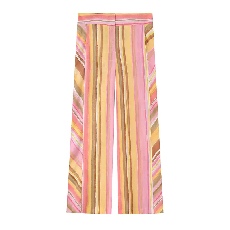 Damen 50+ hochtaillierte weite Palazzo‑Hose mit vertikalem Streifenmuster Drune