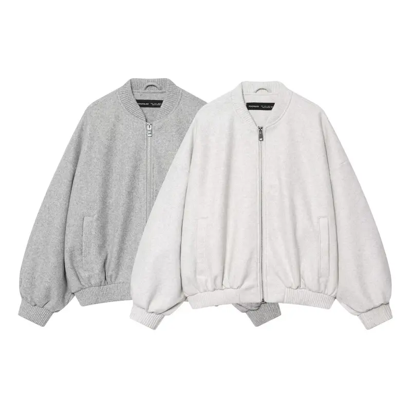 Damen 60+ oversized Wolloptik Bomberjacke mit Reißverschluss und Rippbündchen Drune