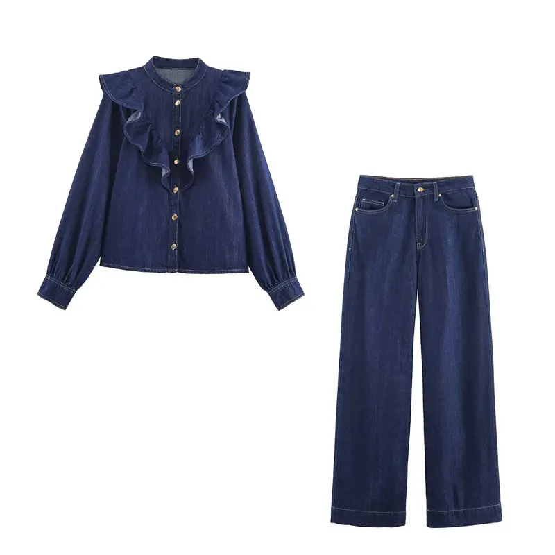 Damen 70+ hochgeschnittene Wide‑Leg Jeanshose mit hoher Taille und lässiger Culotte‑Silhouette Drune