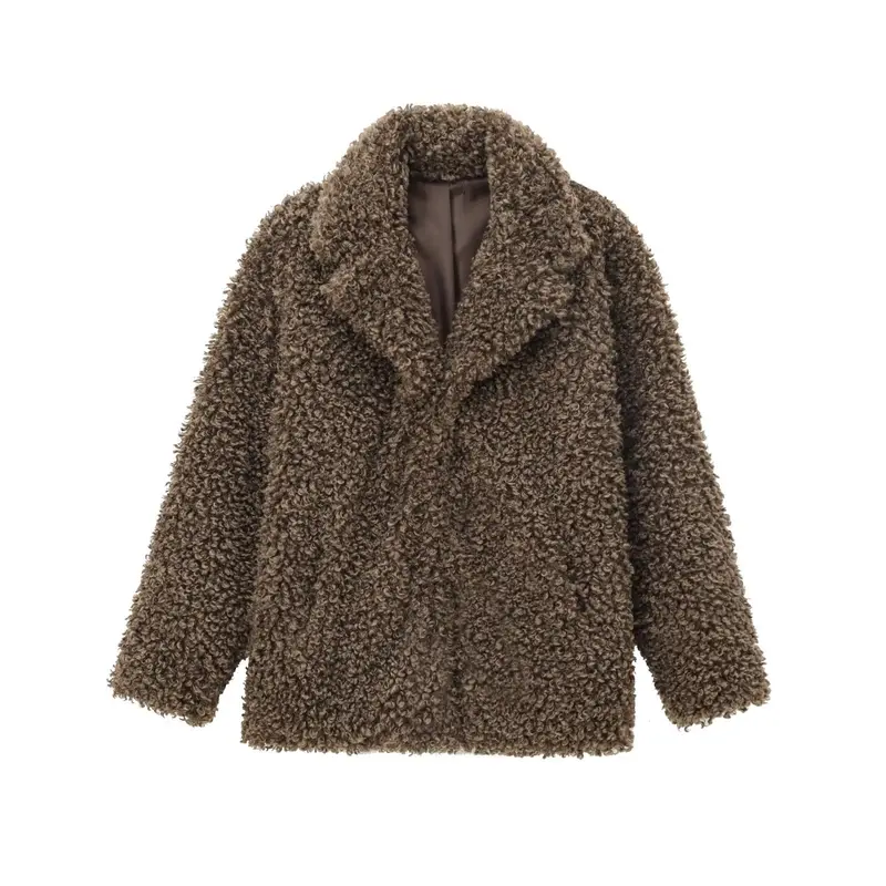 Damen 70+ kuscheliger Teddy‑Mantel mit Reverskragen und weichem Kunstfell Drune