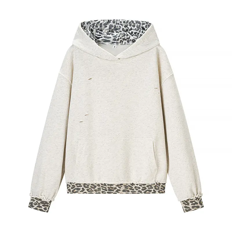 Damen 70+ lässiger Kapuzenpullover mit Leo‑Besatz und Used‑Details Drune