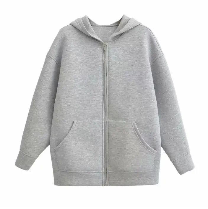 Damen 70+ Oversize Kapuzenjacke mit Reißverschluss, Kängurutaschen und verlängertem Saum Drune