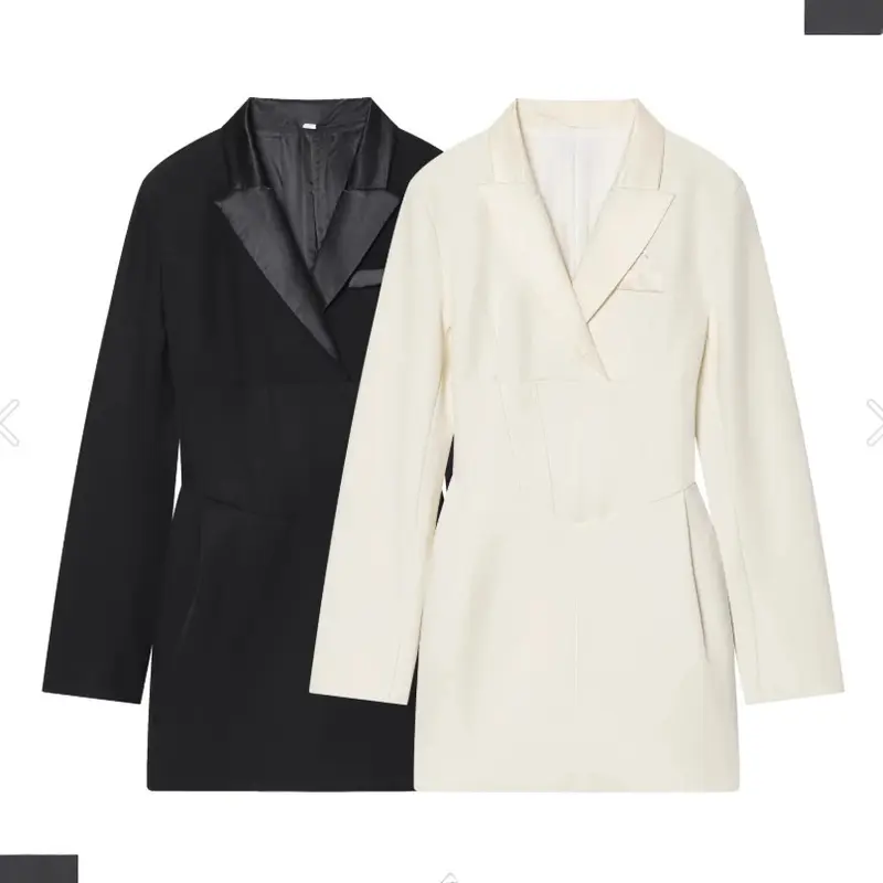 Damen 70+ tailliertes Blazerkleid mit Korsagen‑Optik, Reverskragen und figurformenden Abnähern Drune