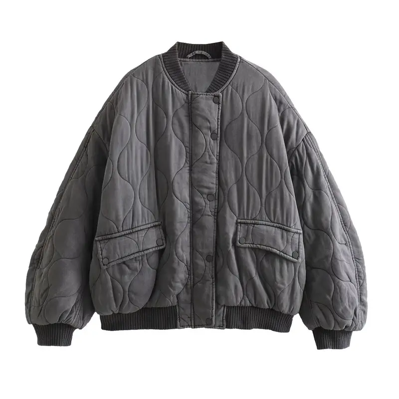 Damen 80+ gesteppte Oversize‑Blousonjacke mit Rundkragen und Druckknopf Drune