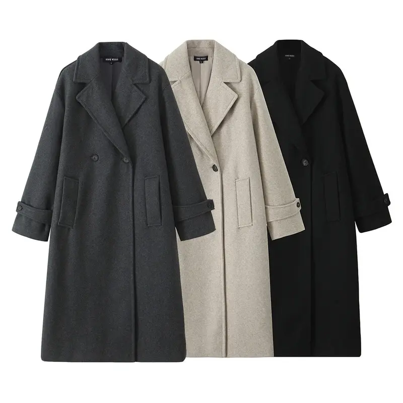 Damen 90+ doppelreihiger Wollmix-Mantel mit Oversize-Schnitt und Reverskragen Drune