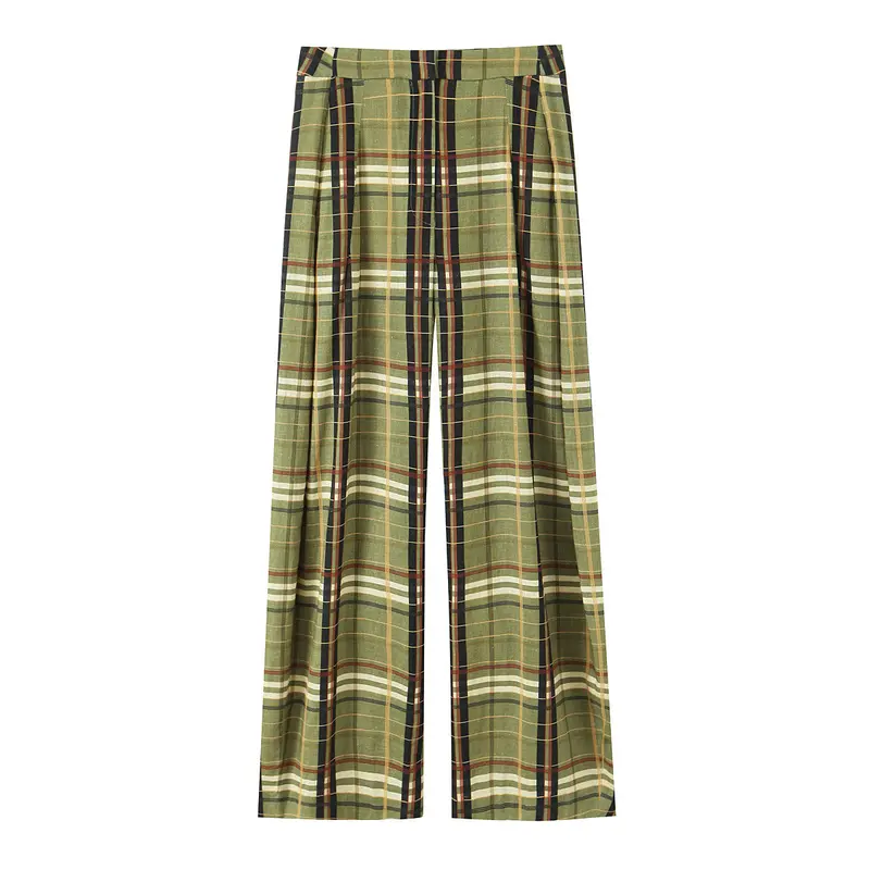 Damen 90+ weit geschnittene High‑Waist Palazzo‑Hose im Karierten Plissee‑Look Drune