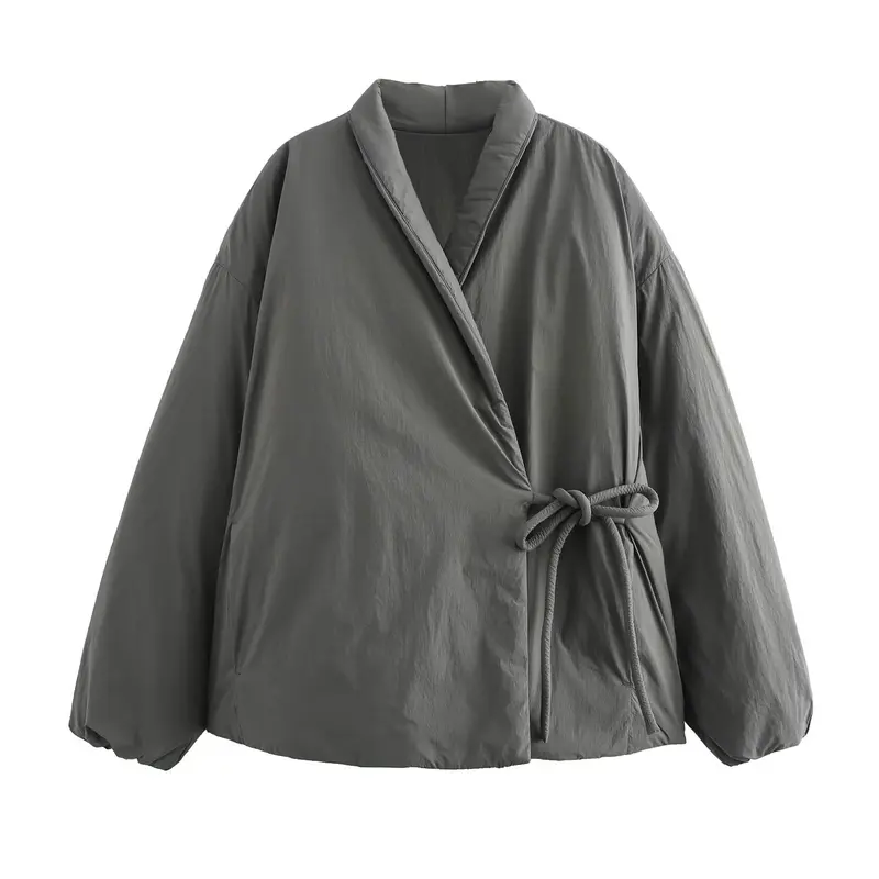 Damen 900+ gesteppte Wickeljacke mit Schalkragen und Taillenband Drune
