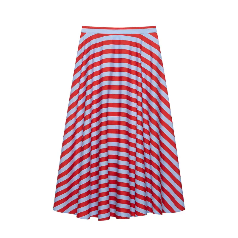 Damen A-Linien-Midirock aus fließendem Jersey mit diagonalen Streifen Drune