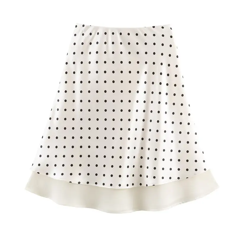 Damen A-Linien-Midirock mit doppellagigem Saum und Polka-Dot-Print Drune