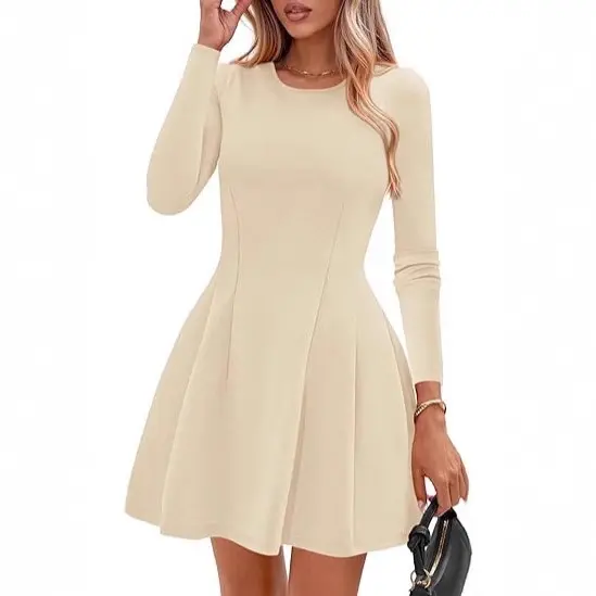 Damen A-Linien Minikleid mit langen Ärmeln Drune