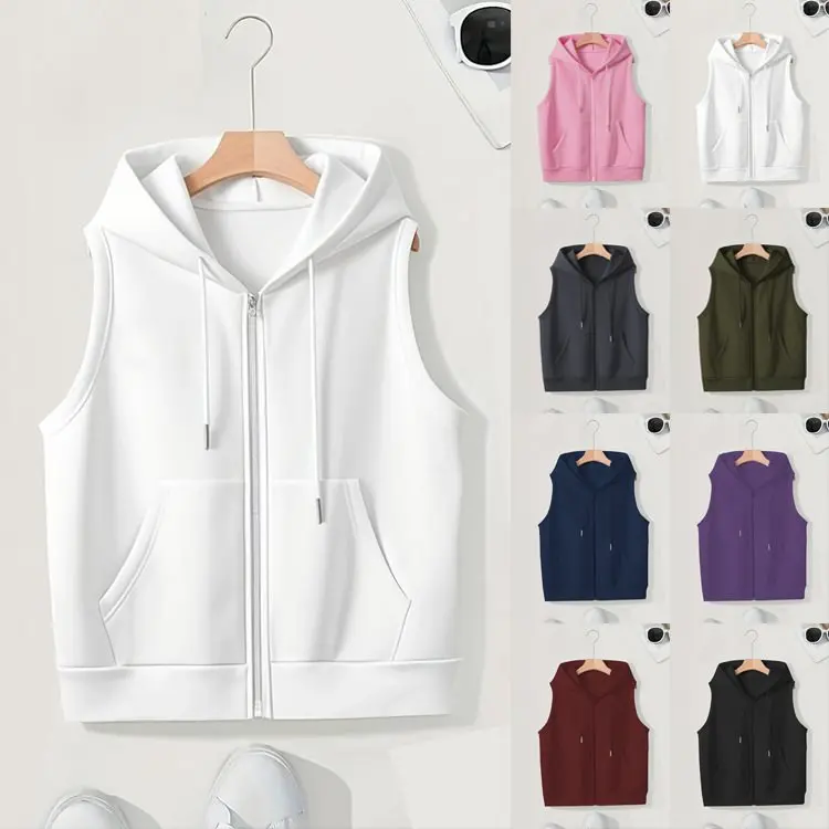 Damen Ärmellose Zip‑Hoodie‑Weste aus weichem Sweat mit Kängurutaschen Drune