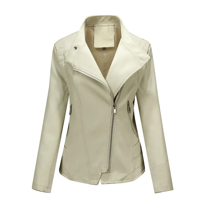 Damen Asymmetrische Bikerjacke aus Kunstleder mit Nietenbesatz und tailliertem Schnitt Drune