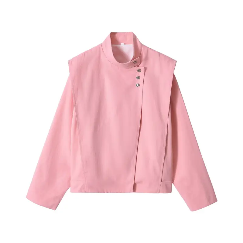 Damen Asymmetrische Kurzjacke mit Stehkragen und überlappender Schulterpasse Drune