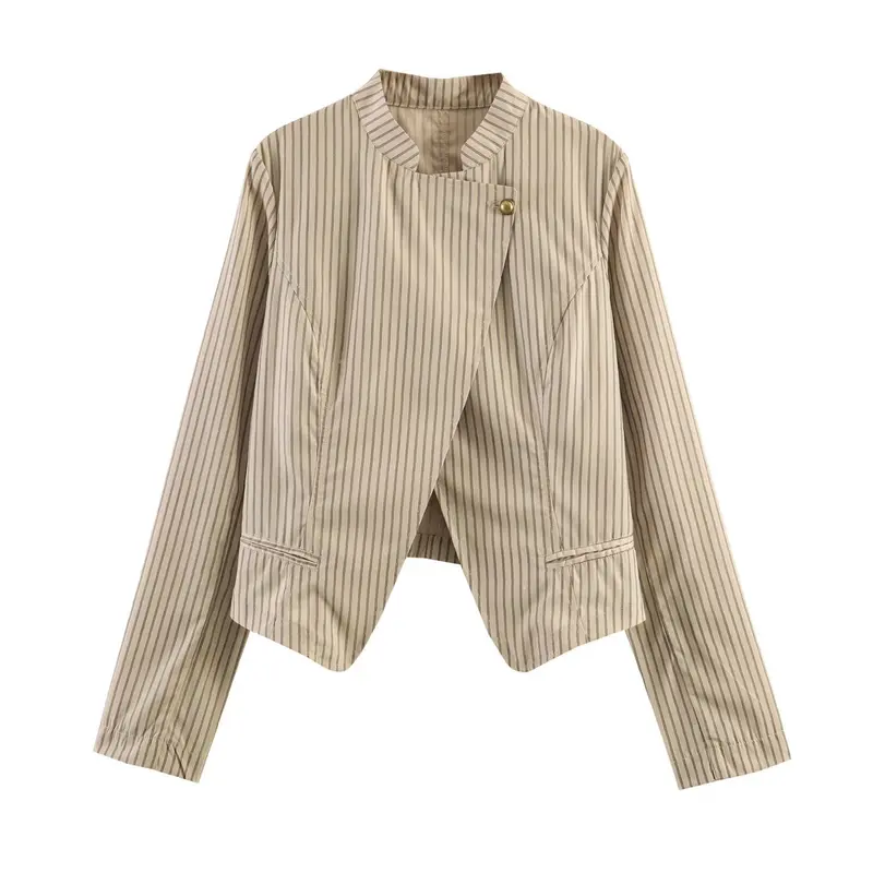 Damen Asymmetrische Taillierte Blazerjacke mit Stehkragen und Zierknopf Drune