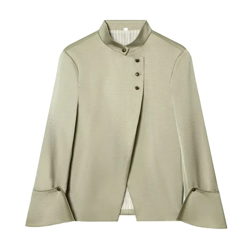Damen Asymmetrischer Cape-Mantel mit Stehkragen und Zierknopfleiste Drune
