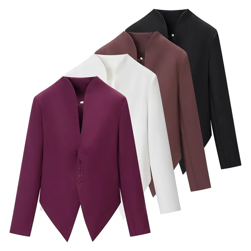 Damen Asymmetrischer Cropped-Blazer mit spitzem Saum und Stehkragen Drune