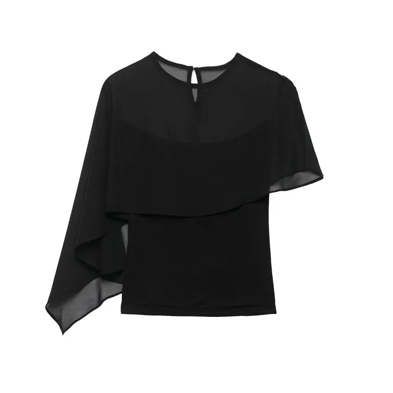 Damen Asymmetrisches Chiffon-Cape Top mit einseitiger Schulterpartie Drune