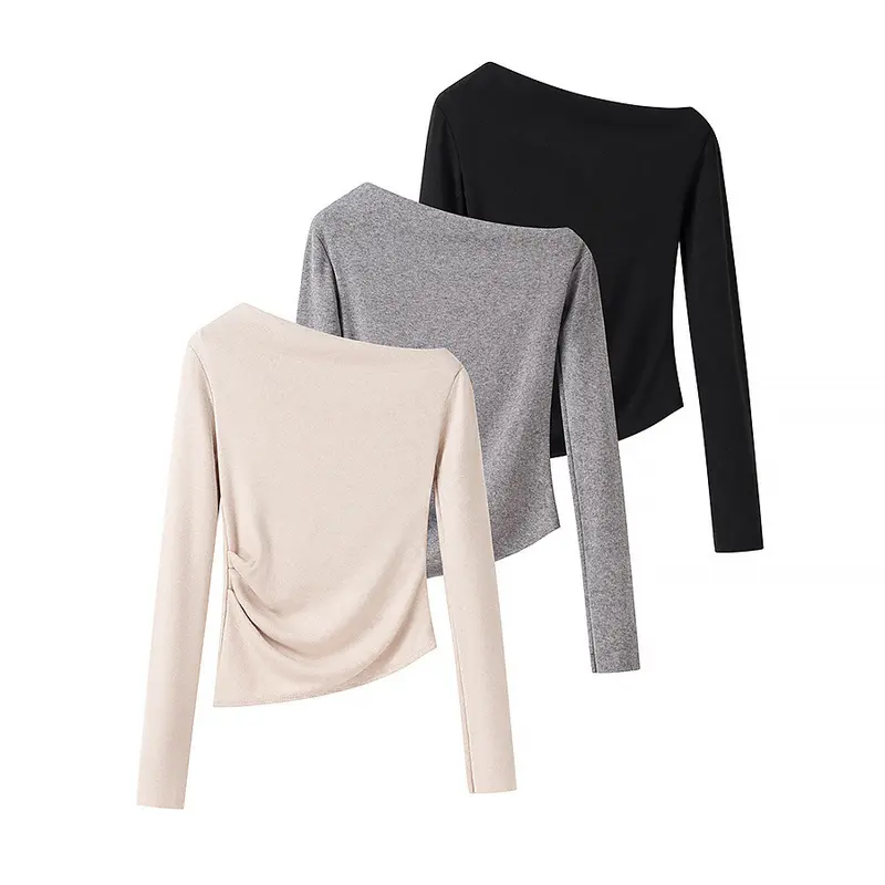 Damen Asymmetrisches One-Shoulder Langarmshirt mit Raffung Drune