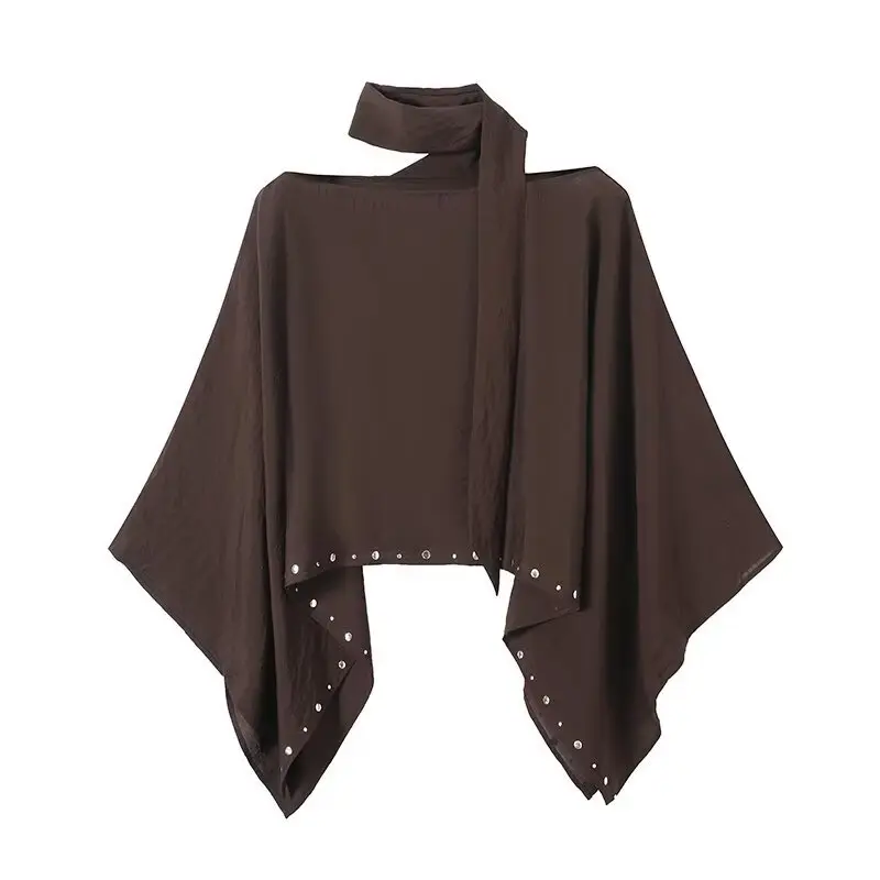 Damen Asymmetrisches Poncho‑Cape mit Bindeschal und Ösenbesatz Drune