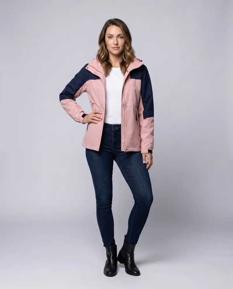 Damen atmungsaktive Softshell-Outdoormantel mit Kapuze und kontrastierenden Einsätzen Drune