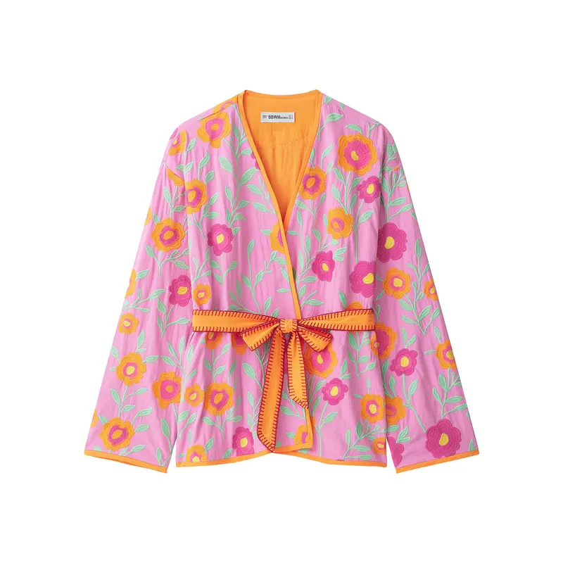 Damen Bestickter Kimono‑Blouson mit Taillenband Drune