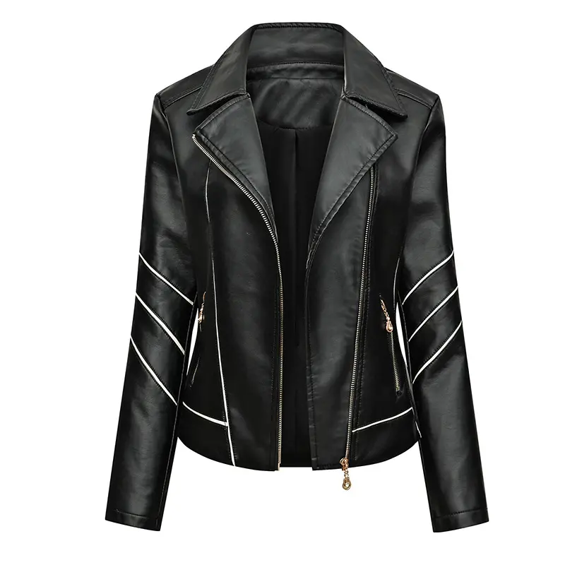 Damen Bikerjacke aus Kunstleder mit asymmetrischen Ziernähten und tailliertem Schnitt Drune