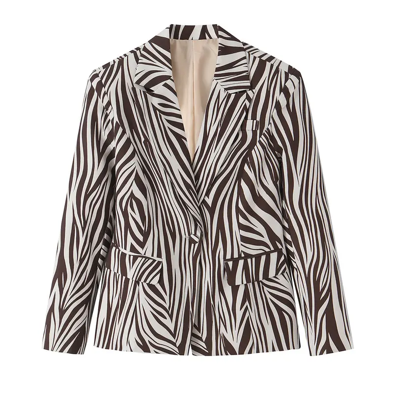 Damen Blazerjacke mit Zebrastreifen-Print, taillierter Silhouette und Reverskragen Drune