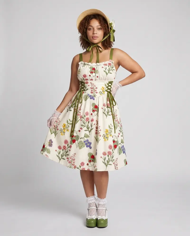 Damen Blumenkleid mit Rüschen und verstellbaren Trägern Drune