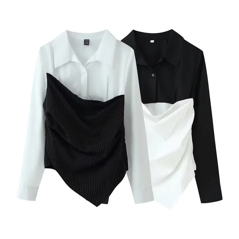 Damen Bluse mit asymmetrischem Pinstripe-Corsage-Overlay Drune