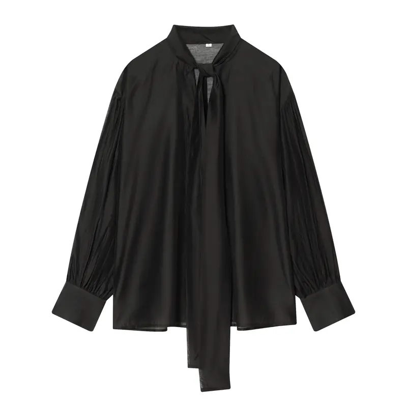 Damen Bluse mit Schleifenkragen und voluminösen Ballonärmeln Drune