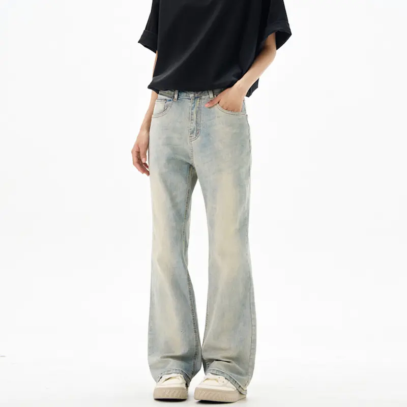 Damen Bodenlange Flared-Denim-Jeans mit extra weitem Bein und niedriger Bundlinie Drune