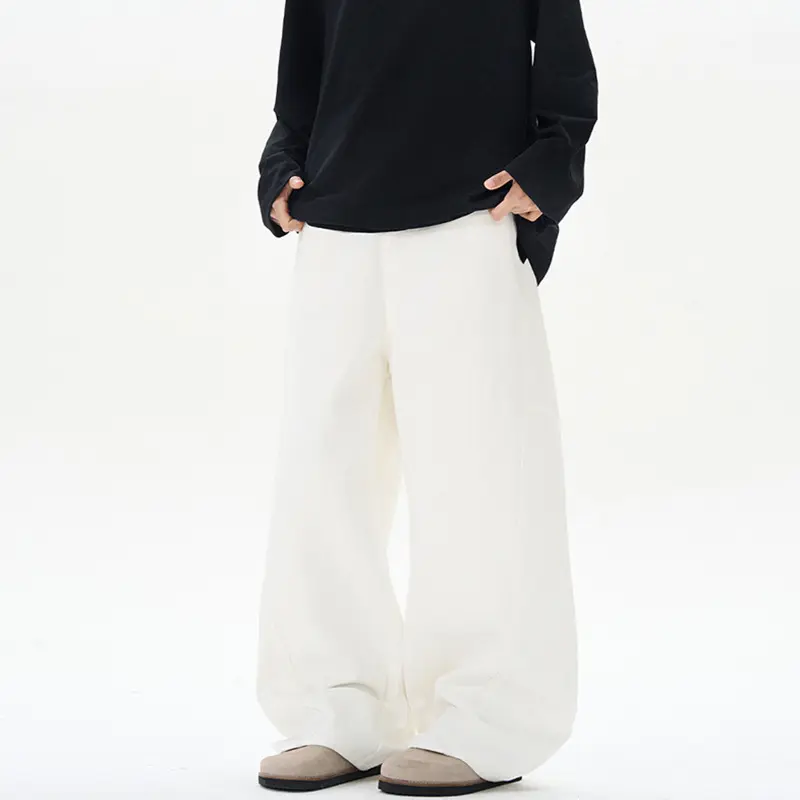 Damen Bodenlange Oversized-Palazzo-Hose aus schwerem Baumwoll-Canvas mit verdecktem Bund Drune