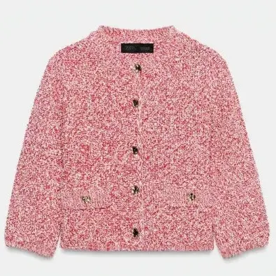 Damen Bouclé‑Strickjacke im Cropped‑Boxy‑Cut mit Zierknöpfen und Pattentaschen Drune