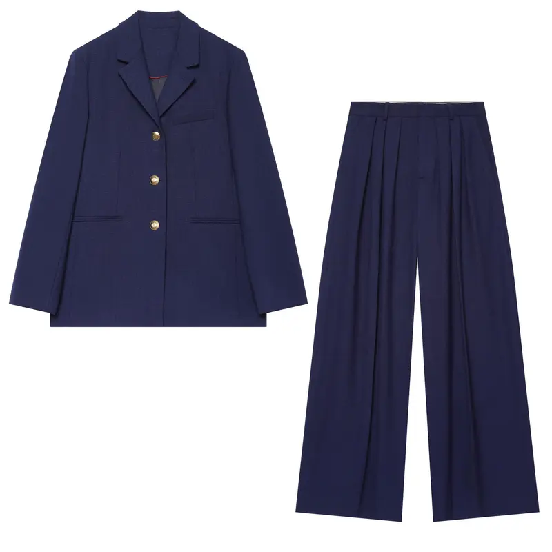 Damen Boxy‑Blazerjacke mit goldfarbenen Zierknöpfen und Leistentaschen Drune